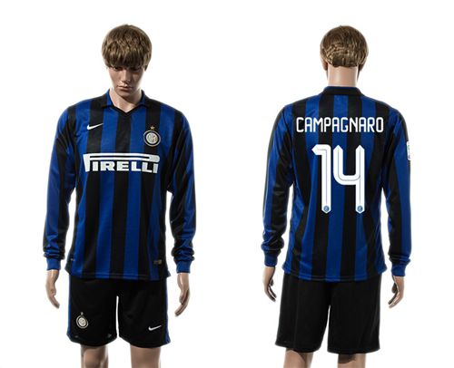 Inter Milan #14 Campagnaro Home Long Sleeves Soccer Club Jersey