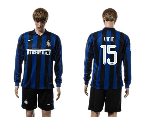 Inter Milan #15 Vidic Home Long Sleeves Soccer Club Jersey