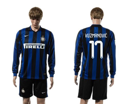 Inter Milan #17 Kuzmanovic Home Long Sleeves Soccer Club Jersey