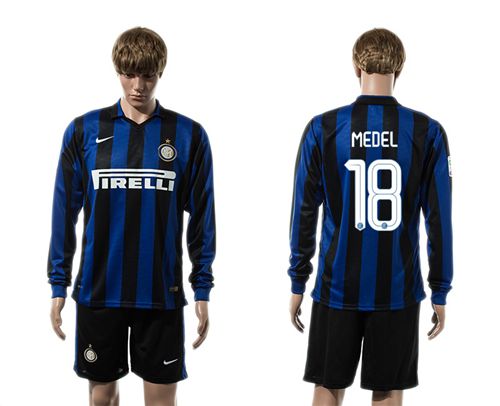 Inter Milan #18 Medel Home Long Sleeves Soccer Club Jersey