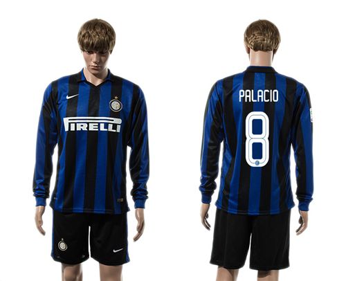 Inter Milan #8 Palacio Home Long Sleeves Soccer Club Jersey
