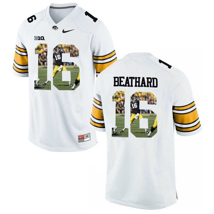 Iowa Hawkeyes C.J. Beathard White Printing Player Portrait Football Jersey