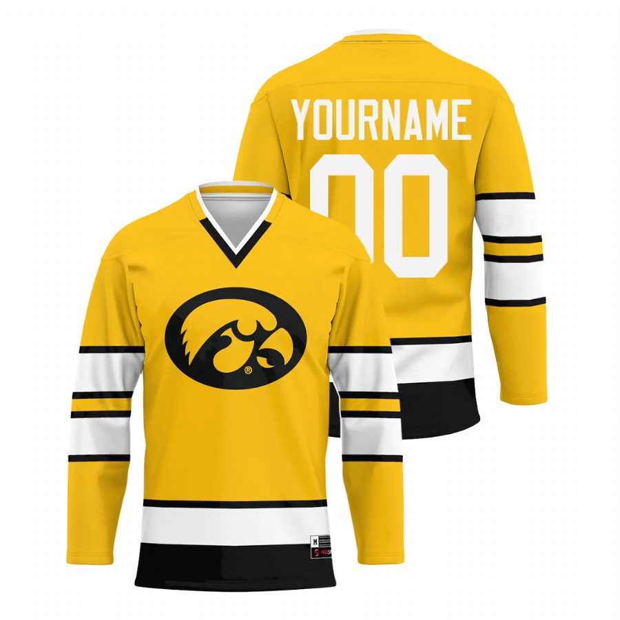 Iowa Hawkeyes College Hockey Custom Men Jersey Gold