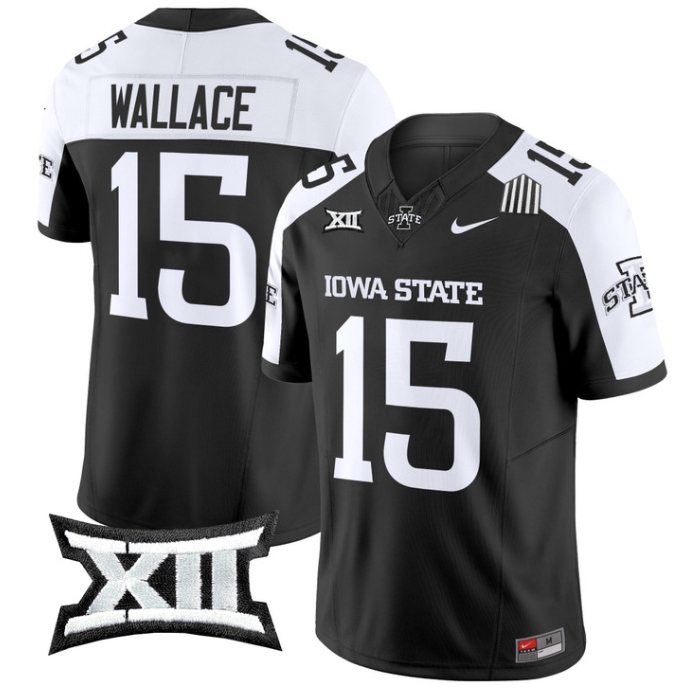 Iowa State Cyclones 2024 Vapor Limited Football  Jersey - All Stitched  BLACK ALTERNATE #15 SENECA WALLACE