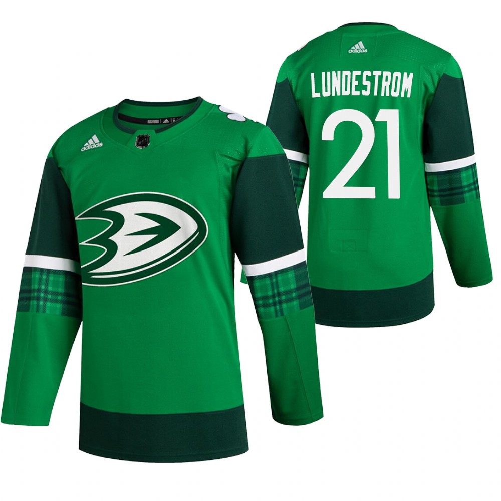 Isac Lundestrom St. Patricks Day Ducks Green #21 Jersey