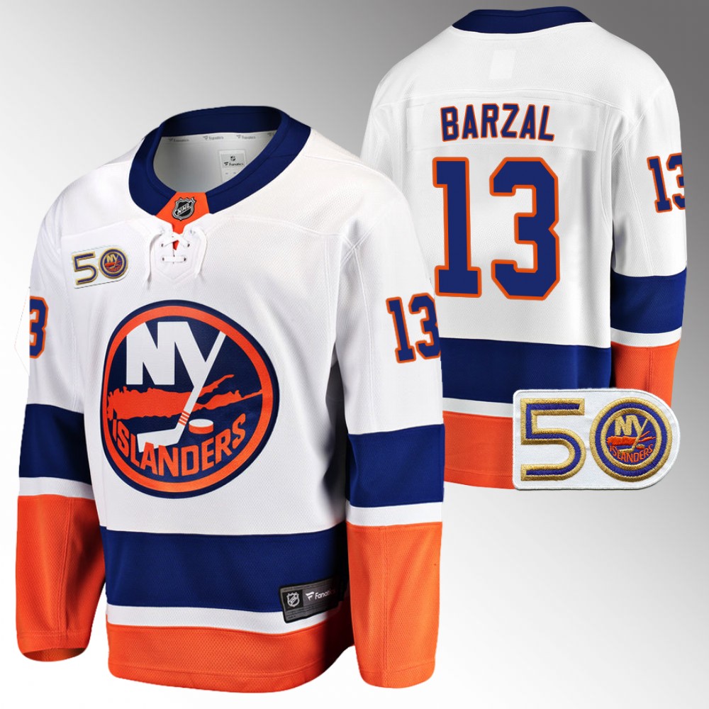 Islanders #13 Mathew Barzal White 2022-23 50th Anniversary Jersey