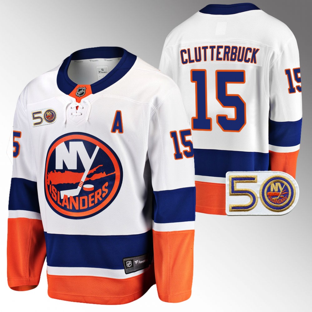 Islanders #15 Cal Clutterbuck White 2022-23 50th Anniversary Jersey