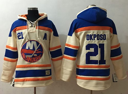 Islanders #21 Kyle Okposo Cream Sawyer Hooded Sweatshirt Stitched NHL Jersey
