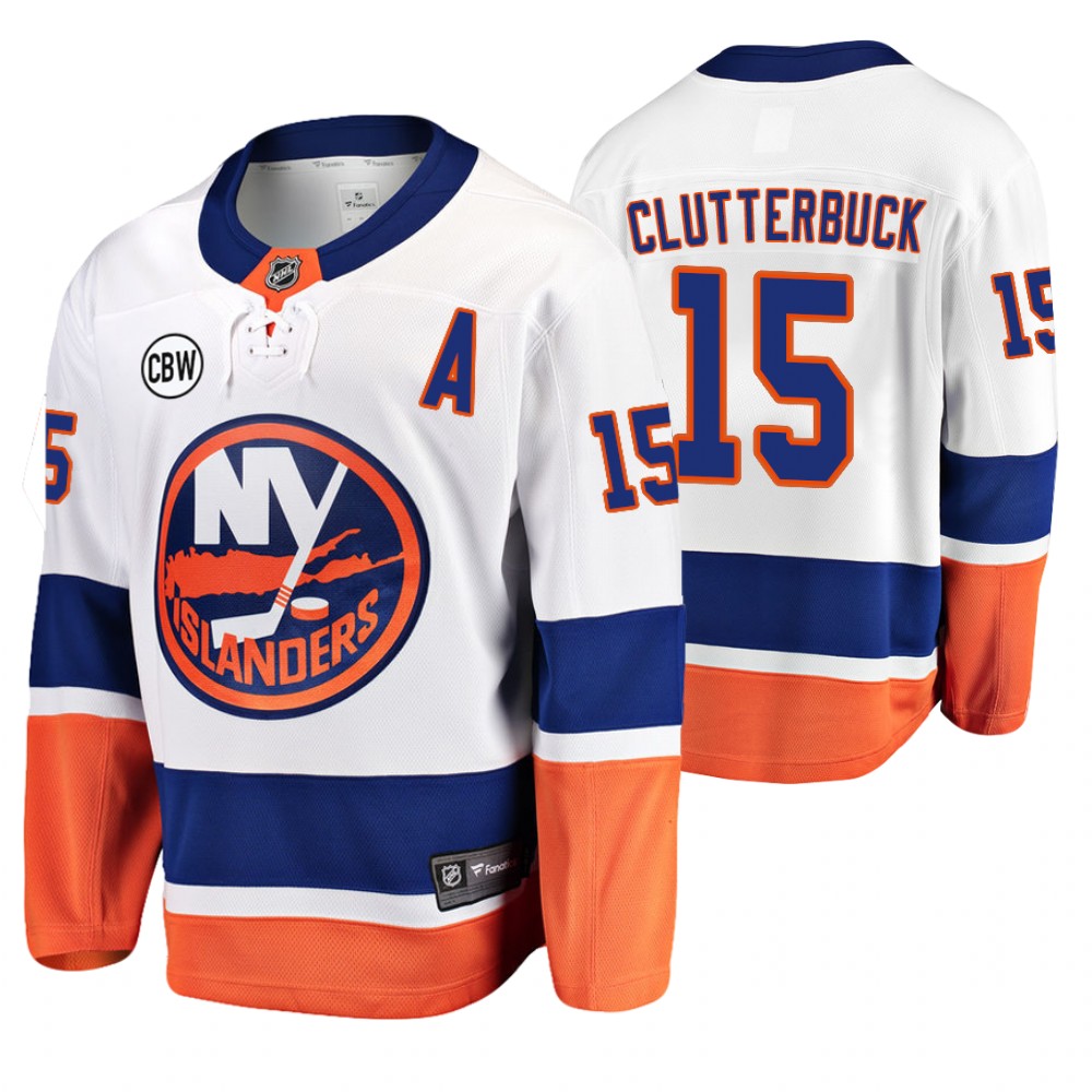 Islanders Cal Clutterbuck White Breakaway Player Away Jersey