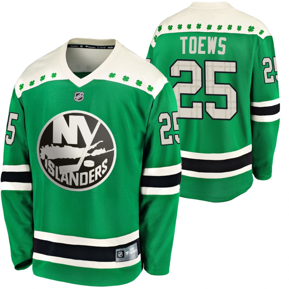 Islanders Devon Toews 2020 St. Patrick's Day Green #25 Jersey Replica Player