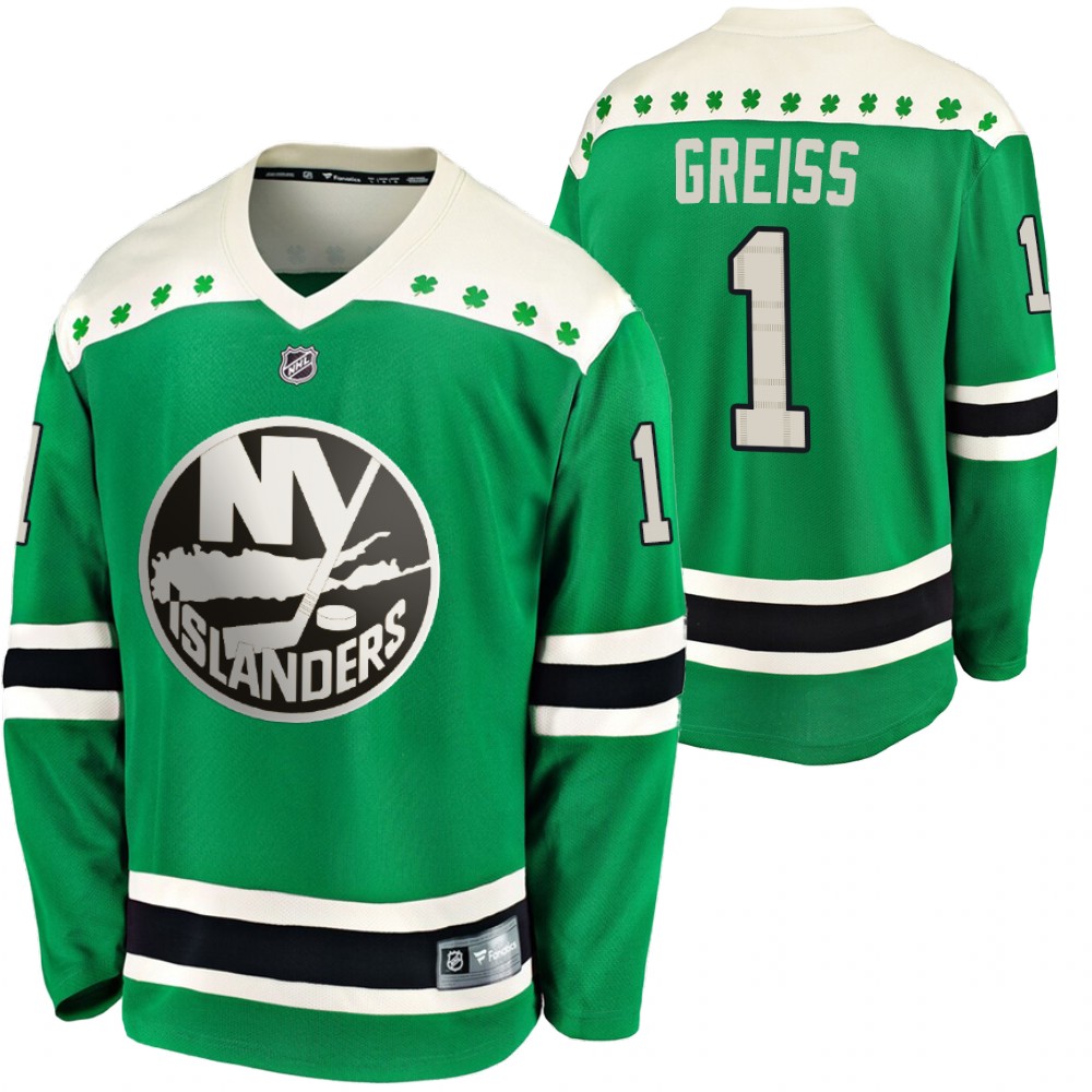Islanders Thomas Greiss 2020 St. Patrick's Day Green #1 Jersey Replica Player