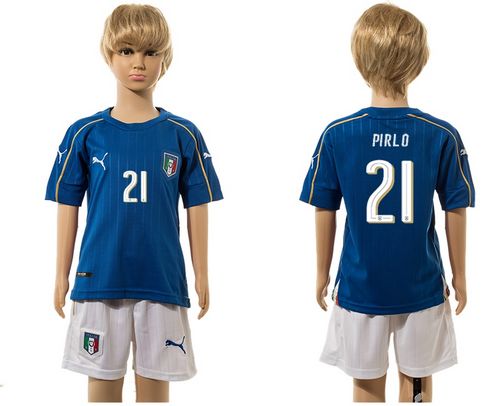 Italy #21 Pirlo Blue Home Kid Soccer Country Jersey