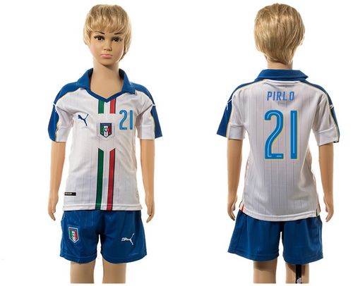 Italy #21 Pirlo White Away Kid Soccer Country Jersey
