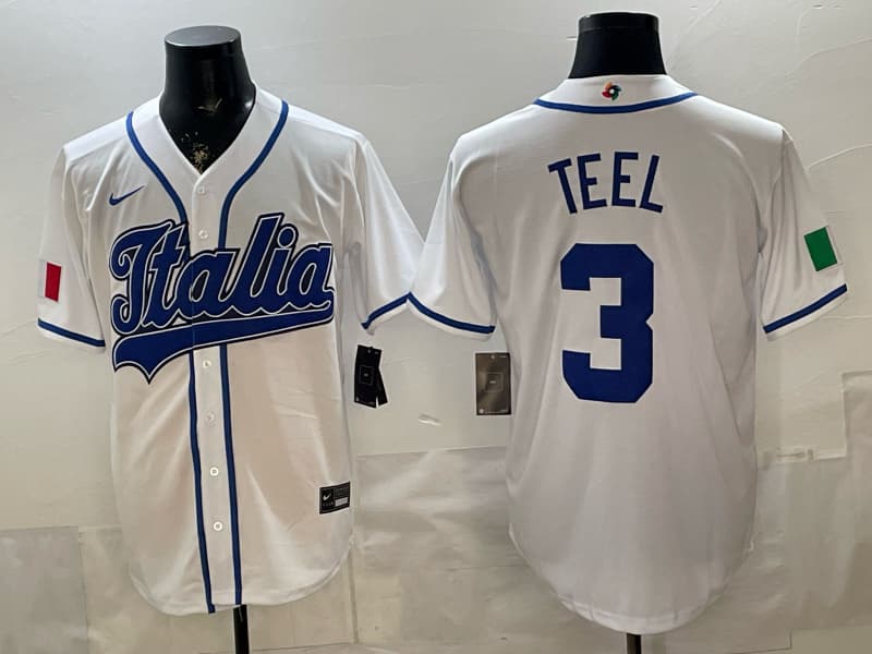 Italy Baseball White 2026 World Baseball Classic Home Stadium Jersey 3  TEEL