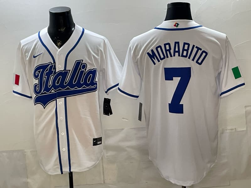 Italy Baseball White 2026 World Baseball Classic Home Stadium Jersey 7 MORABITO