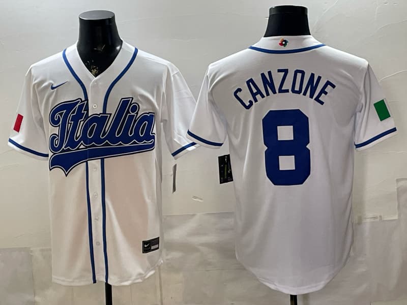 Italy Baseball White 2026 World Baseball Classic Home Stadium Jersey 8   CANZONE