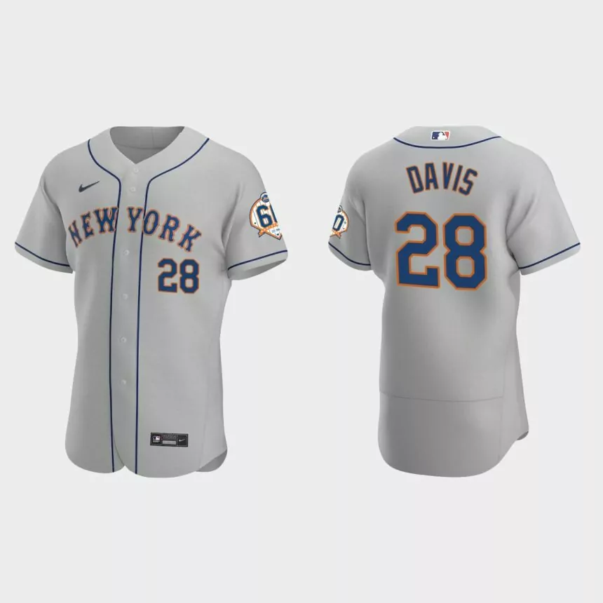 J.D. Davis New York Mets 60th Anniversary Road Authentic Jersey – Gray