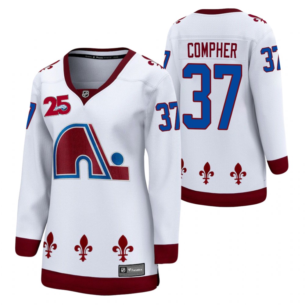 J.T. Compher Colorado Avalanche Reverse Retro White Women's Jersey 25th Anniversary