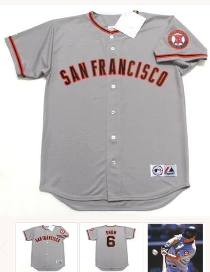 J.T. SNOW San Francisco Giants 2002 Away Majestic Baseball Throwback Jersey