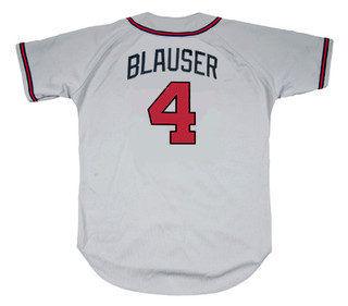 JEFF BLAUSER Atlanta Braves 1995 Away Majestic Throwback Baseball Jersey