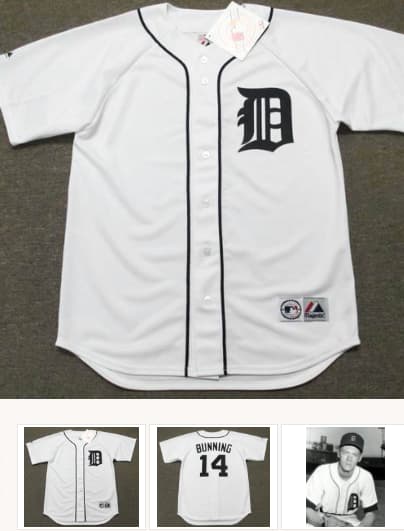 JIM BUNNING Detroit Tigers 1960's Majestic Throwback Home Baseball Jersey