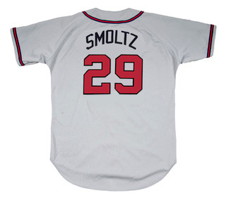 JOHN SMOLTZ Atlanta Braves 1995 Away Majestic Throwback Baseball Jersey
