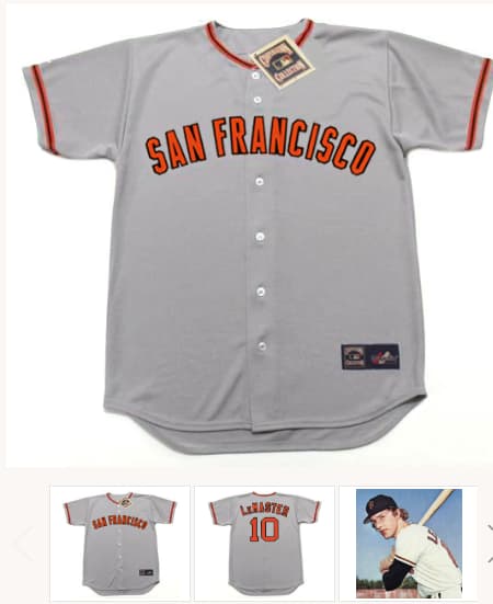JOHNNIE LeMASTER San Francisco Giants 1976 Majestic Cooperstown Away Jersey