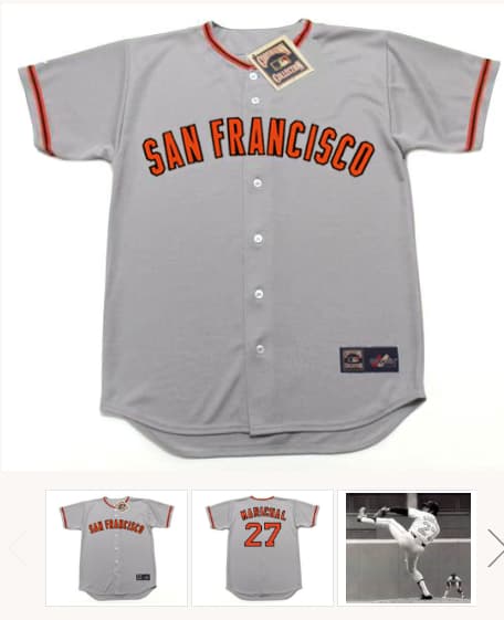 JUAN MARICHAL San Francisco Giants 1973 Majestic Cooperstown Away Baseball Jersey