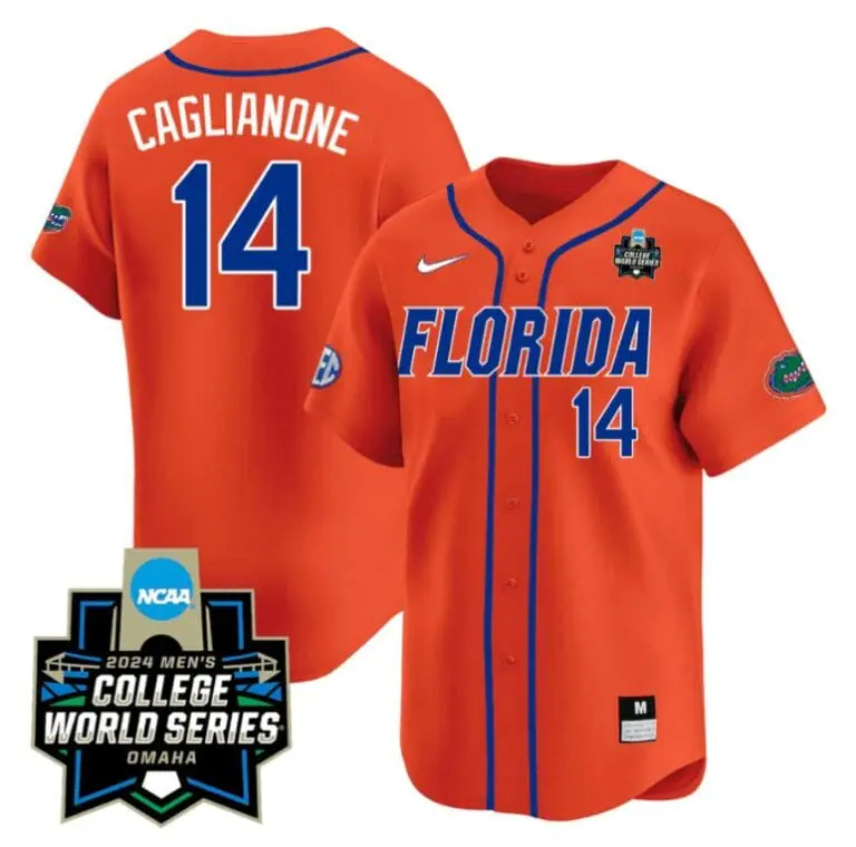 Jac Caglianone Jersey #14 Florida Gators 2024 College World Series Vapor Premier Limited NCAA Baseball Stitched Florida Orange