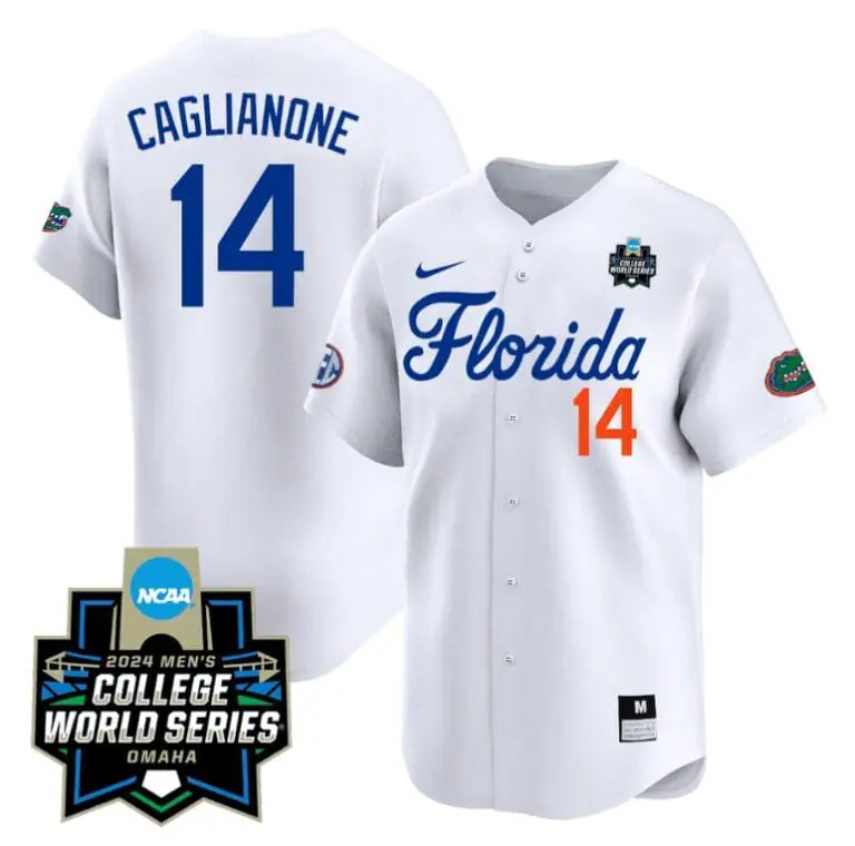 Jac Caglianone Jersey #14 Florida Gators 2024 College World Series Vapor Premier Limited NCAA Baseball Stitched Florida White
