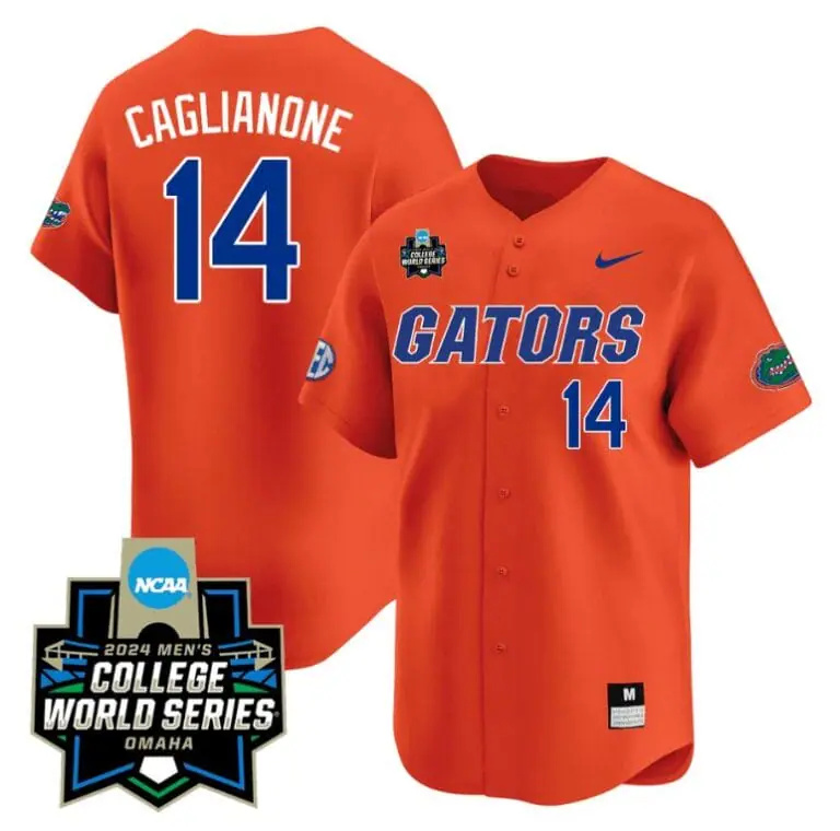 Jac Caglianone Jersey #14 Florida Gators 2024 College World Series Vapor Premier Limited NCAA Baseball Stitched Gators Orange