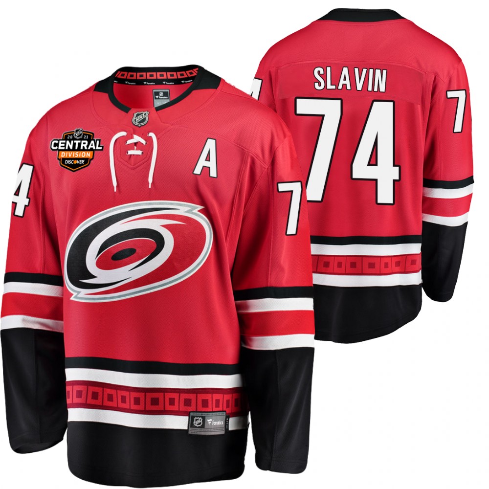 Jaccob Slavin Hurricanes 2021 Central Division Patch Jersey Red Home