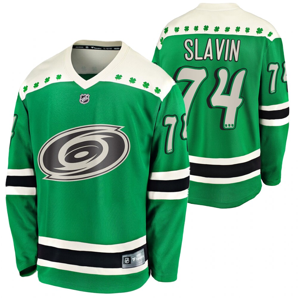 Jaccob Slavin Hurricanes 2021 St Patricks Day Green #74 Jersey
