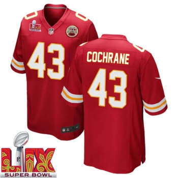 Jack Cochrane No 43 Men Super Bowl LIX Kansas City Chiefs Home Game 2025 Jersey- Replica