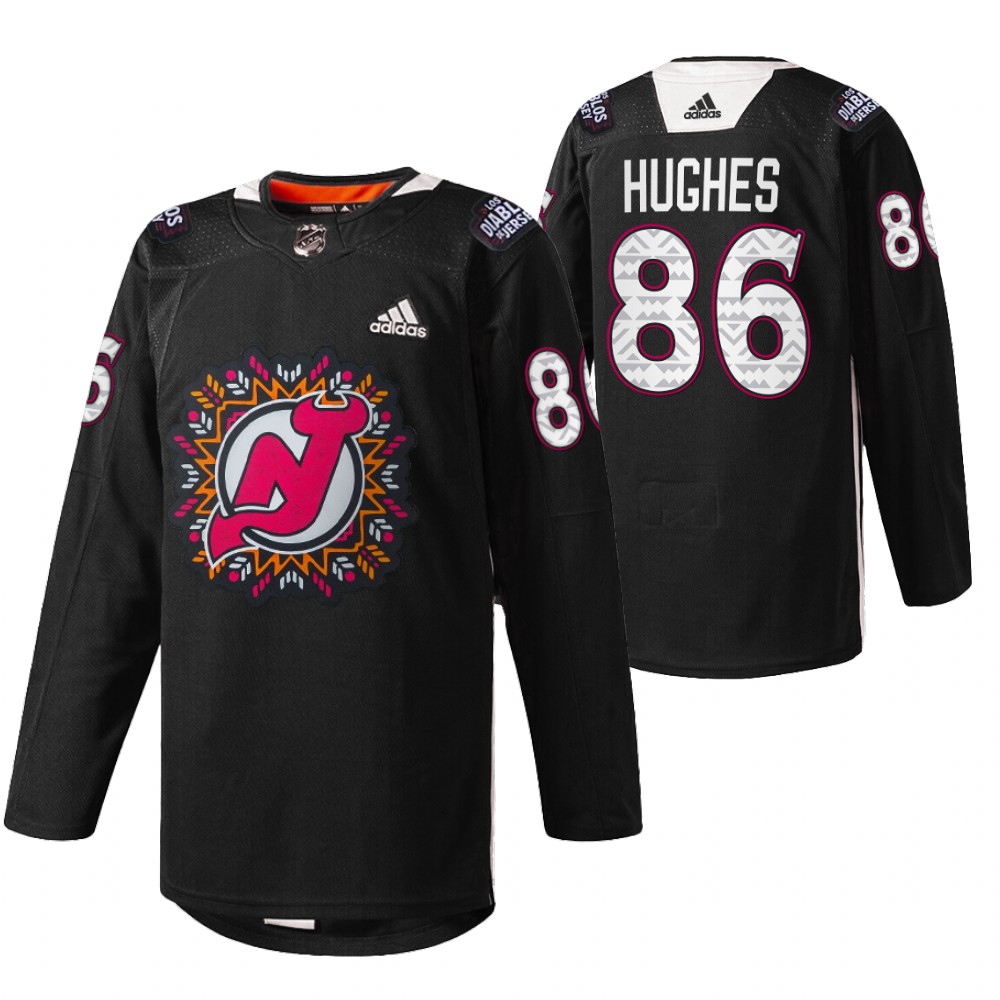 Jack Hughes Devils 2022 Hispanic Heritage Night Jersey Black Warm-Up