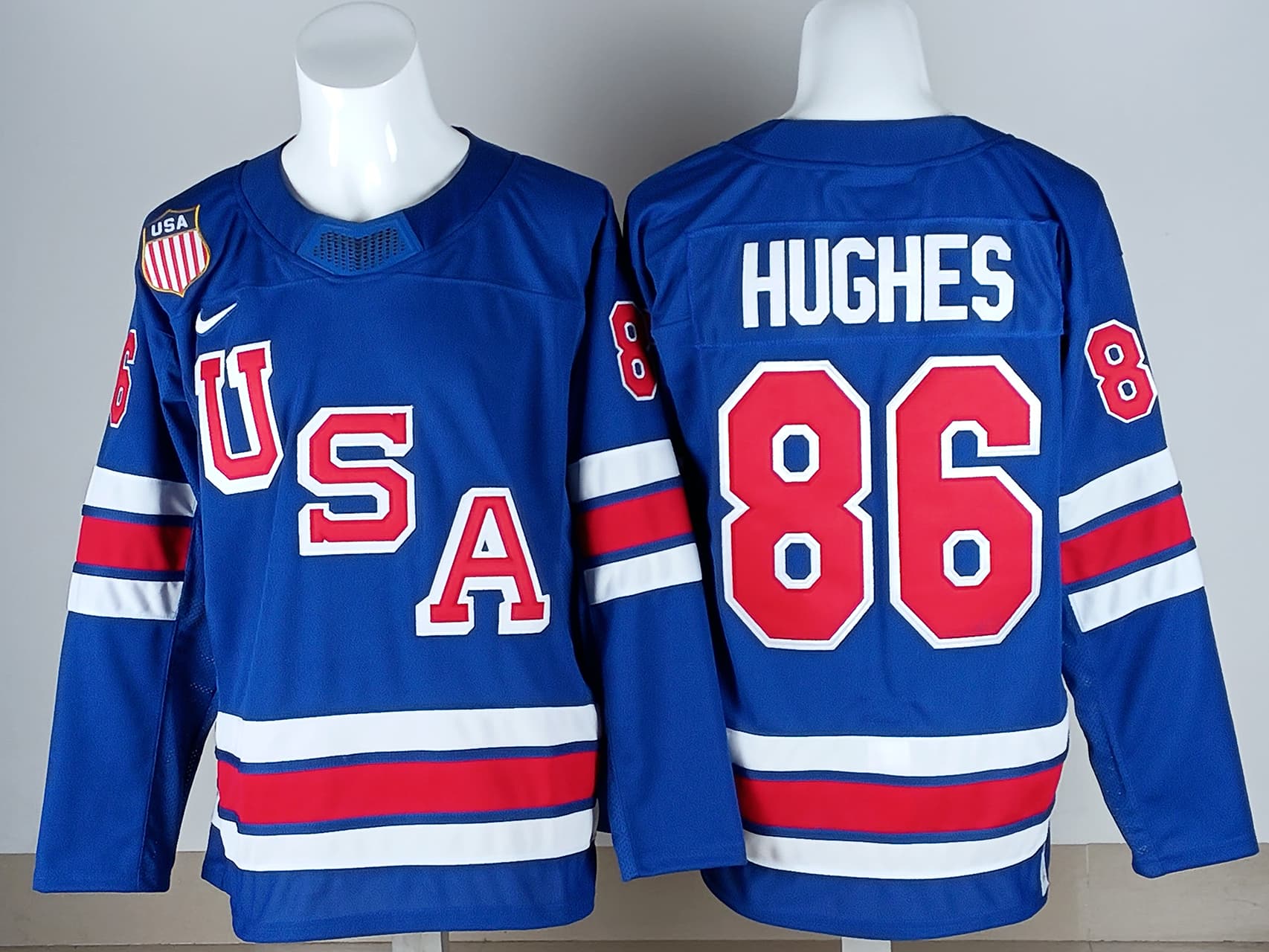 Jack Hughes Team USA Game-Used #86 Blue Jersey