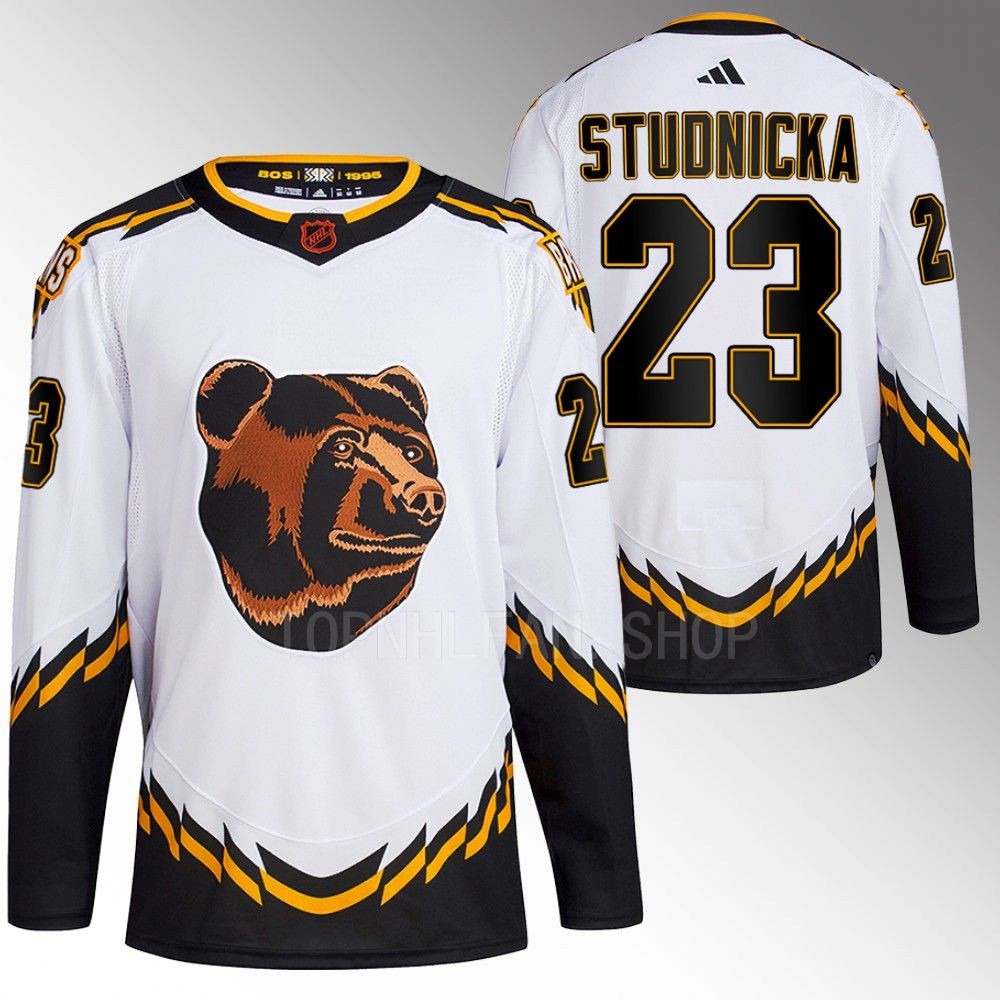 Jack Studnicka 2022 Boston Bruins White Reverse Retro 2.0 Authentic Primegreen Jersey Stitched