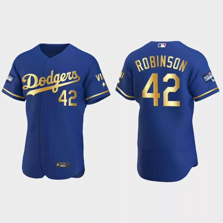 Jackie Robinson Los Angeles Dodgers 2021 Gold Program World Series Champions Jersey – Royal