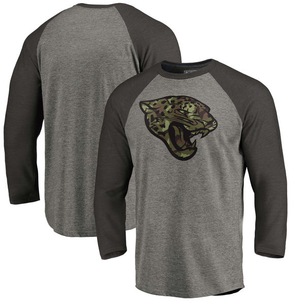 Jacksonville Jaguars NFL Pro Line By Fanatics Branded Black Gray Tri Blend 34-Sleeve T-Shirt