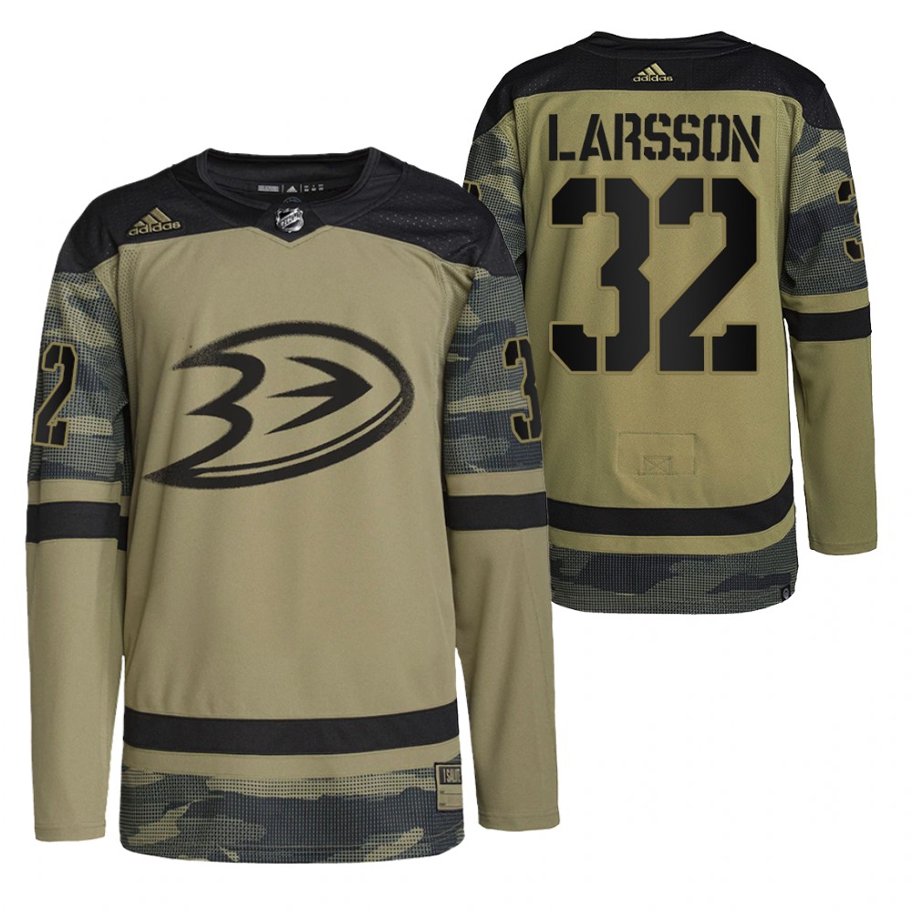 Jacob Larsson Ducks Military Appreciation Jersey Camo Authentic Practice