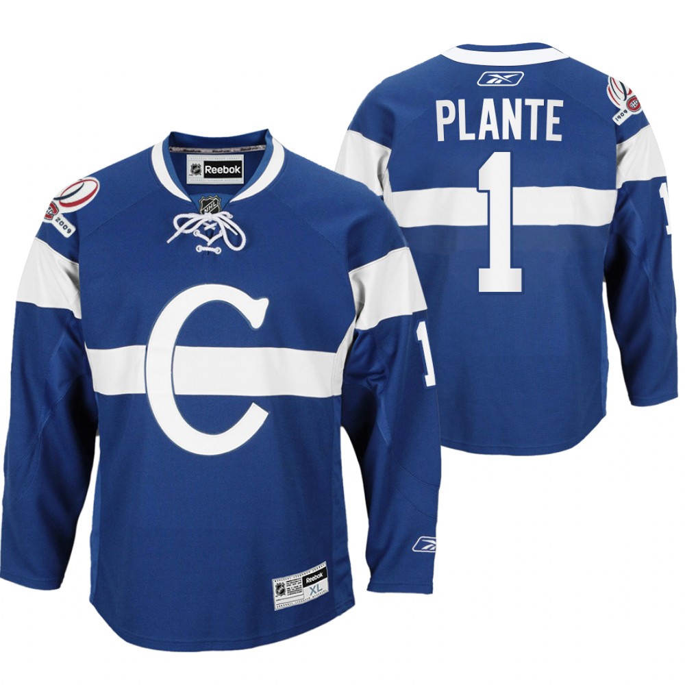 Jacques Plante Montreal Canadiens 100th Anniversary Celebration Blue Throwback Jersey
