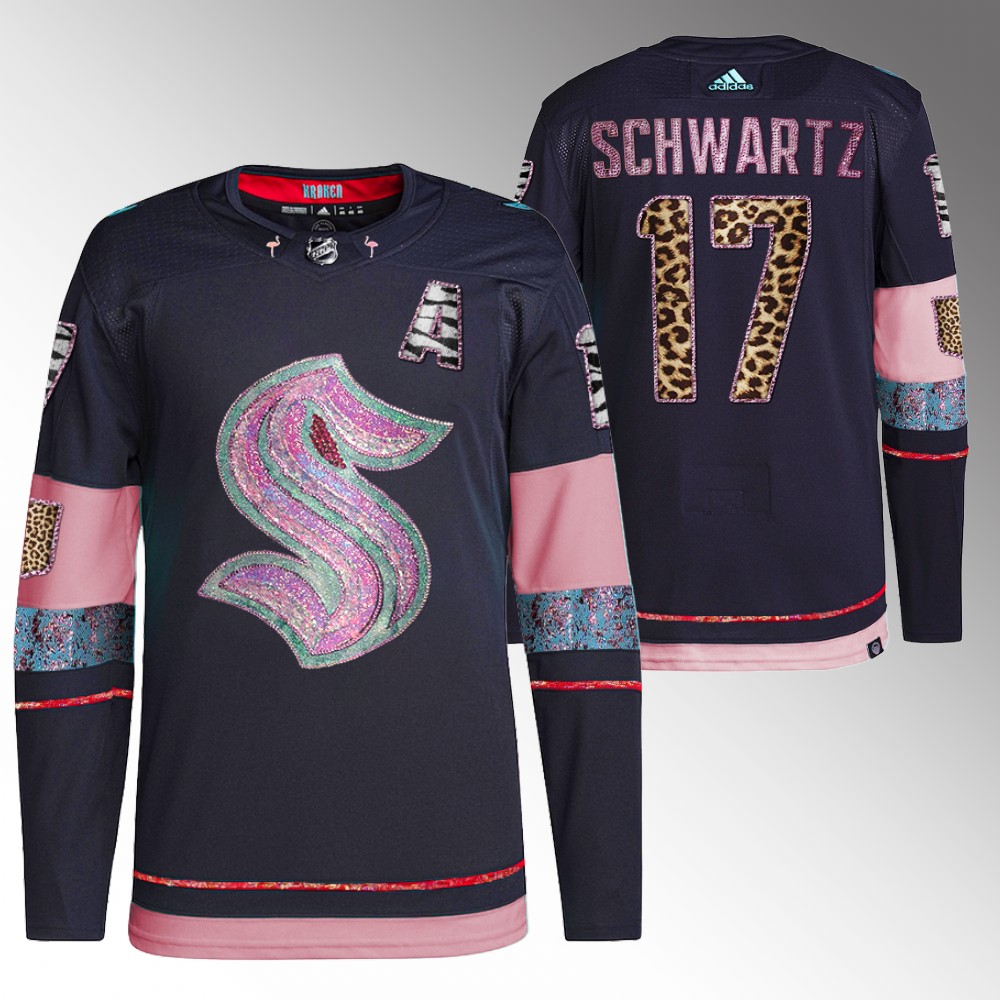 Jaden Schwartz Kraken MGK Leopard Print Jersey Navy Diamond Limited