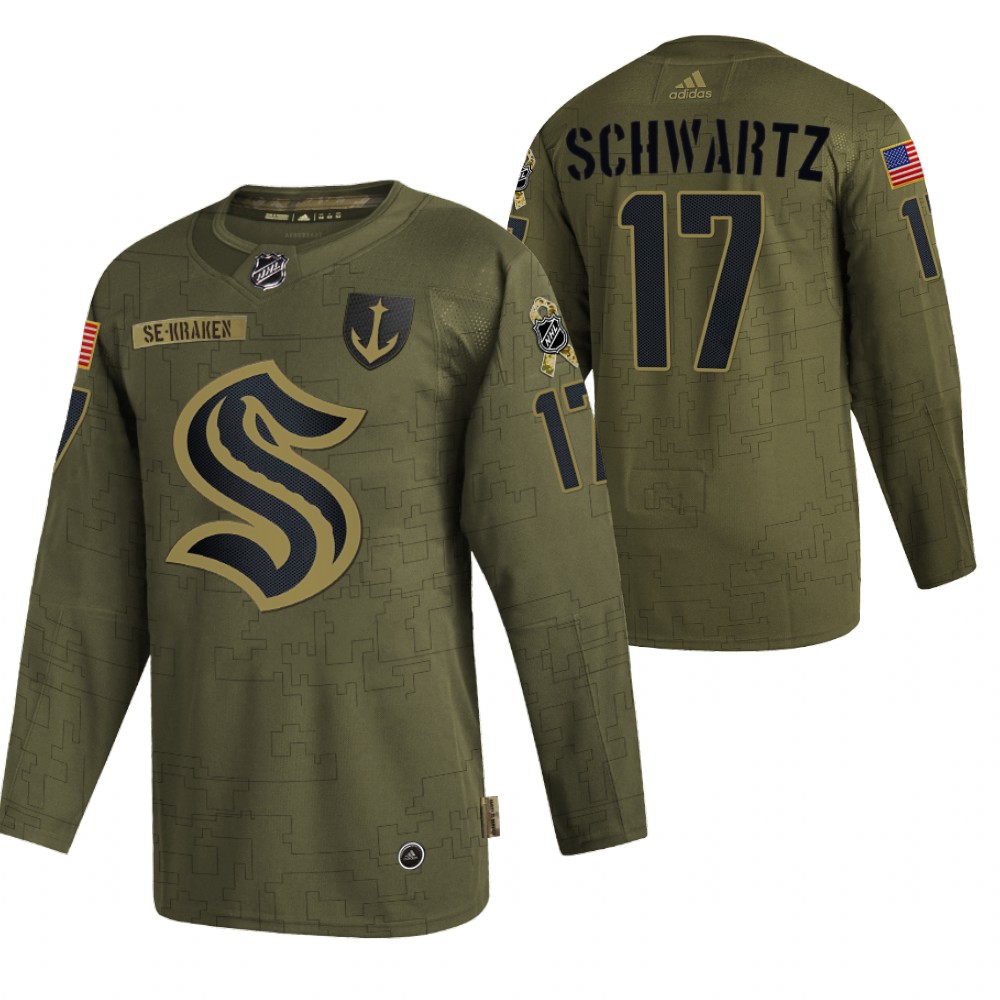 Jaden Schwartz Kraken Veterans Day 2021 Olive Military Appreciation Jersey