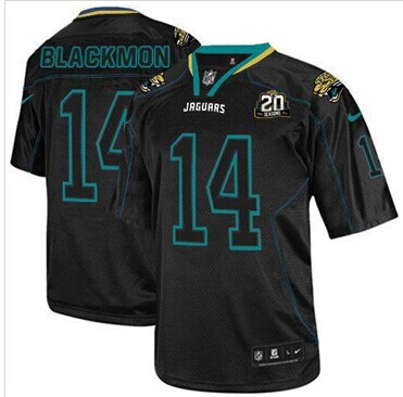 Jaguars #14 Justin Blackmon Lights Out Black With 20TH Season Patch Jersey