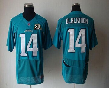 Jaguars #14 Justin Blackmon Teal Green Team Color With 20TH Season Patch Jersey