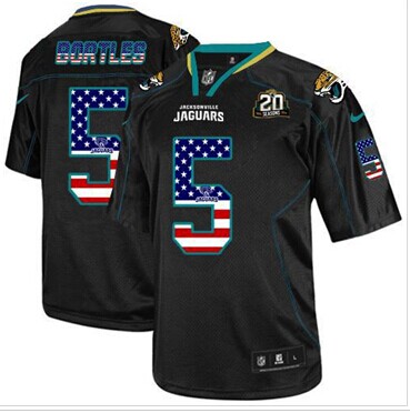 Jaguars #5 Blake Bortles Black With 20TH Season Patch USA Flag Fashion Jersey