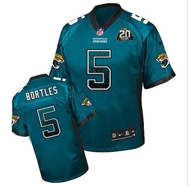 Jaguars #5 Blake Bortles Teal Green Team Color With 20TH Season Patch Drift Fashion Jersey
