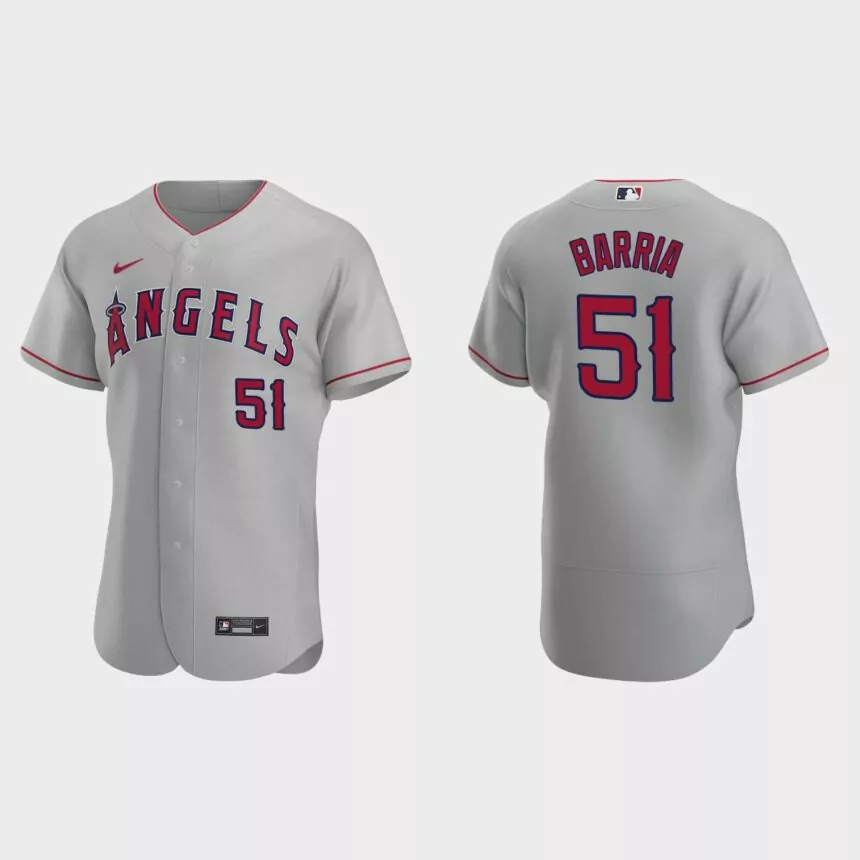 Jaime Barria #51 Los Angeles Angels Authentic Road Jersey – Gray