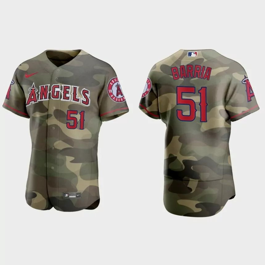 Jaime Barria Los Angeles Angels 2021 National Armed Forces Day Authentic Jersey – Camo