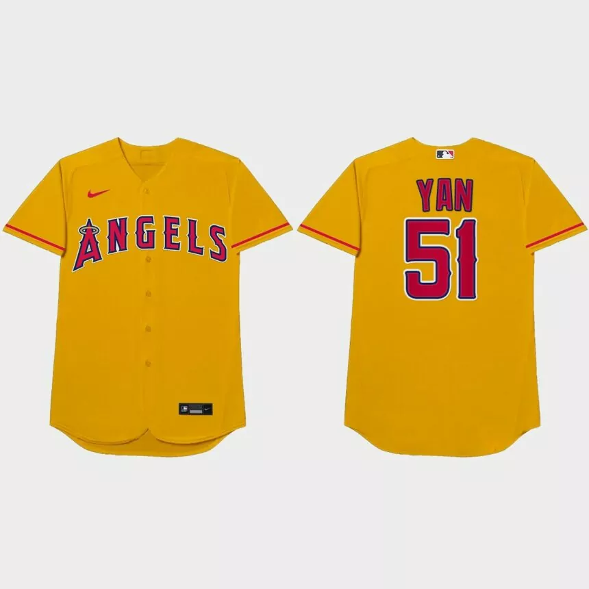 Jaime Barria Nickname Angels 2021 Players’ Weekend Yan Jersey – Gold